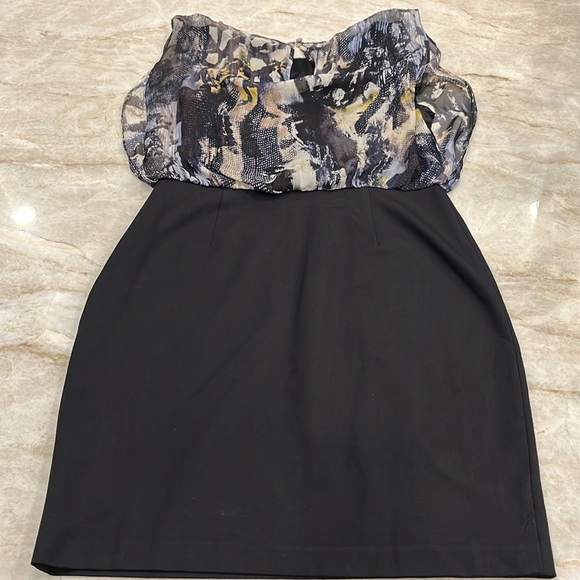 Aidan‎ Mattox Silk Blouson Mini Dress | Blue Grey Black | Size 14 | Excellent - Picture 12 of 15